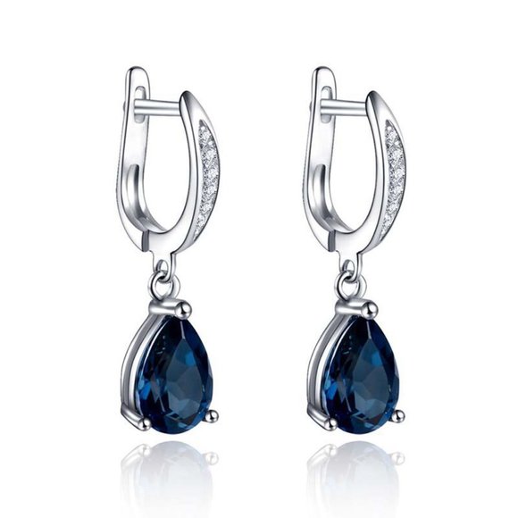 🎁 925 Silver Plated Blue Crystal Water Drop Shaped Earrings, FB16FA1159 - Picture 1 of 4